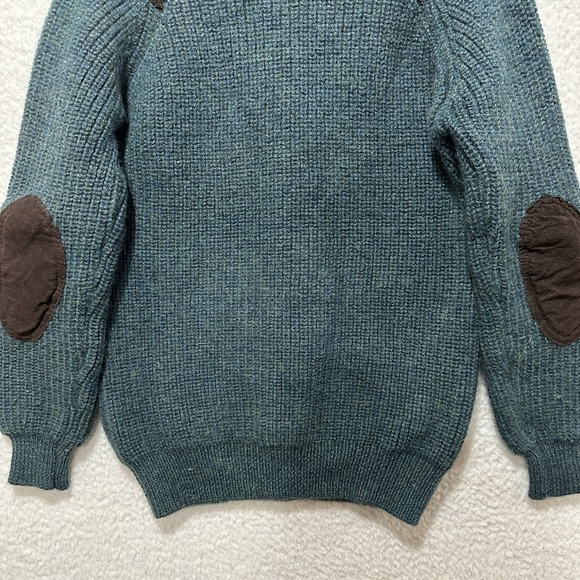 Aran‎ Sweater Market Irish Fishermans Ribbed Sweater with Patches 100% Wool Sz M - Picture 9 of 14